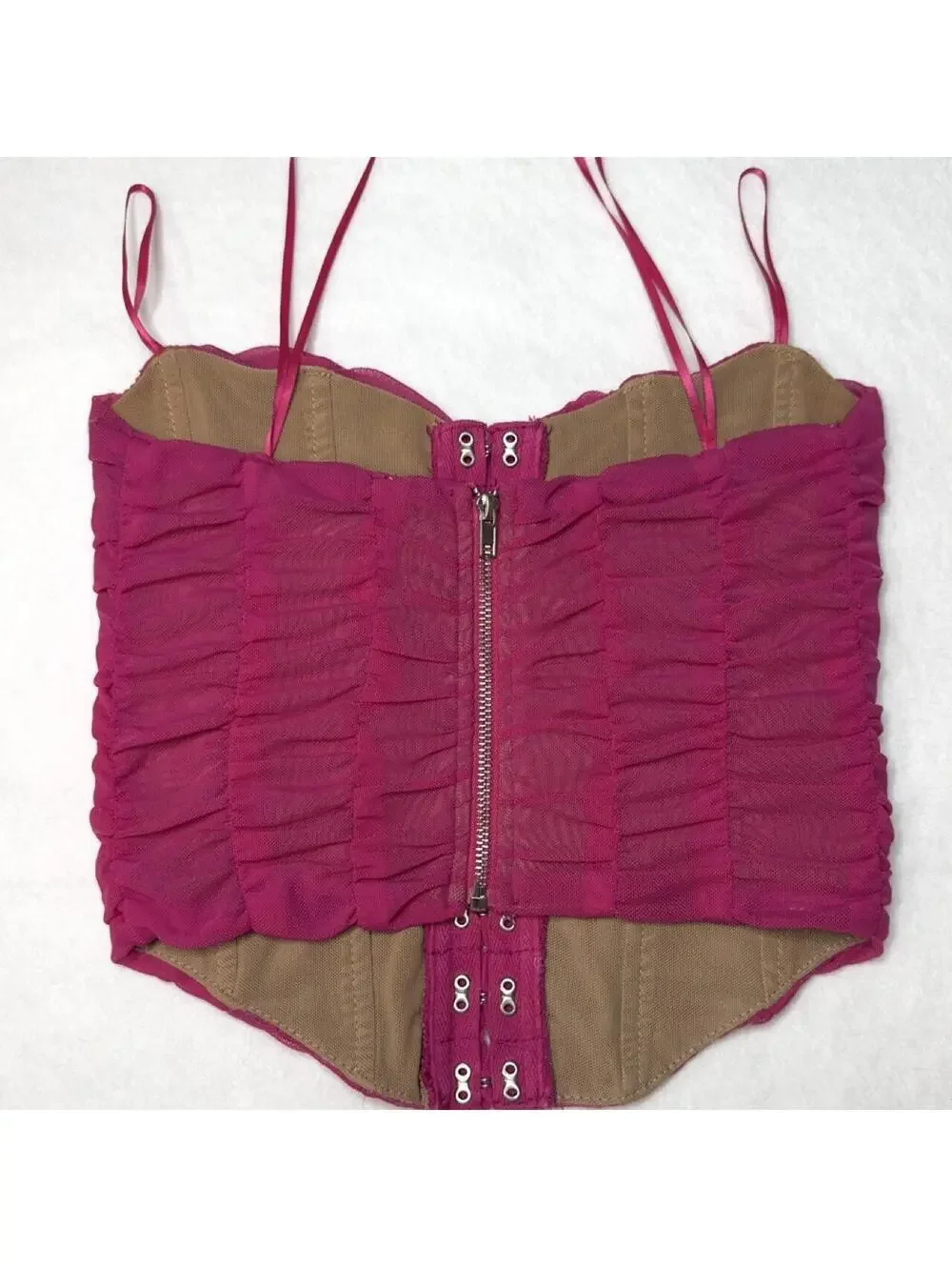 Edit by Nine Hot Pink Ruched Mesh Corset Bustier Top – Size S